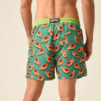 Regular Fit Swim Shorts Papaya Print // Green (2XL)