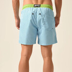 Regular Fit Swim Shorts Circles Print  // Light Blue + Green (XL)