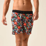 Regular Fit Swim Shorts Corks Print // Smoked + Black (M)