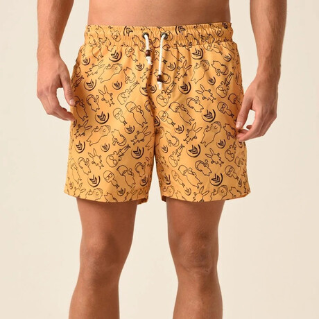 Regular Fit Swim Shorts Bob's Burgers Print // Mustard (S)