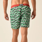 Regular Fit Swim Shorts Pandas Print // Green + Orange (S)