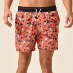 Regular Fit Swim Shorts Sharks Print // Orange + Black (L)