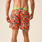 Regular Fit Swim Shorts Corks Print // Orange + Green (S)