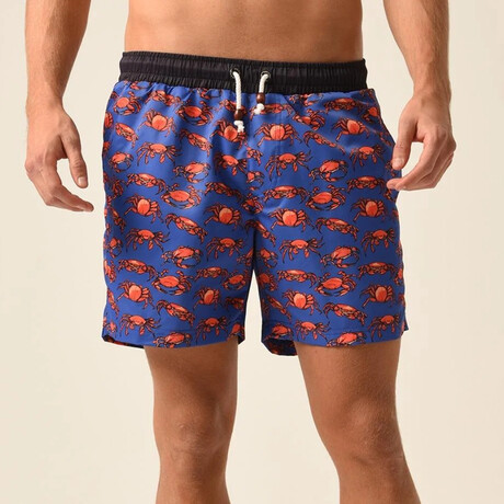 Regular Fit Swim Shorts Crabs Print // Purple + Black (S)