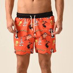 Regular Fit Swim Shorts Looney Tunes Print // Orange + Black (M)