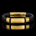 Polished Gold Plated Stainless Steel ID Plate + Leather Cuff ID Bracelet // 8.75"