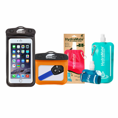Large Waterproof Phone Case + Waterproof Key Case + HydraMate Water Bottles // set of  3
