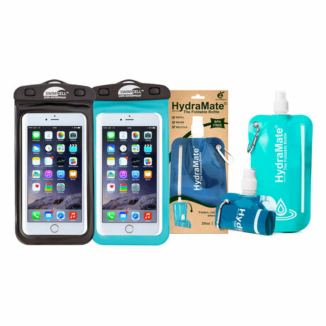 Large Waterproof Phone Cases // Set of 2 + HydraMate  Water Bottles // Set of  2