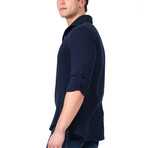 Textured Button Up Shirt // Navy (M)