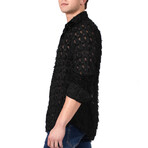 Sheer Embroidered Button Up Shirt // Black (M)