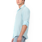 Textured Button Up Shirt // Turquoise (L)