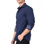 Paisley Cuff's & Plaket Detail Button Up Shirt // Navy + Navy (XL)