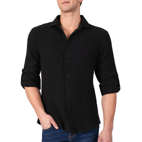 Textured Button Up Shirt // Black (S)