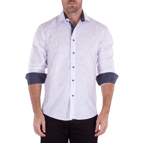 Birdseye Cuff's & Plaket Detail Button Up Shirt // White + Navy (S)