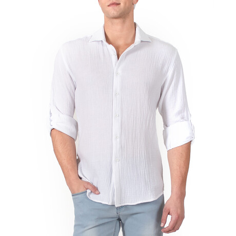 Textured Button Up Shirt // White (S)