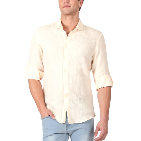Textured Button Up Shirt // Beige (S)