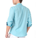 Chain Cuff's & Plaket Detail Button Up Shirt // Turquoise + Navy (2XL)