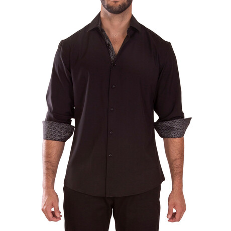 6 Pattern Cuff's & Plaket Detail Button Up Shirt // Black + Black (S)