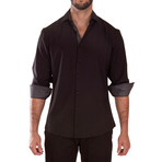 6 Pattern Cuff's & Plaket Detail Button Up Shirt // Black + Black (3XL)