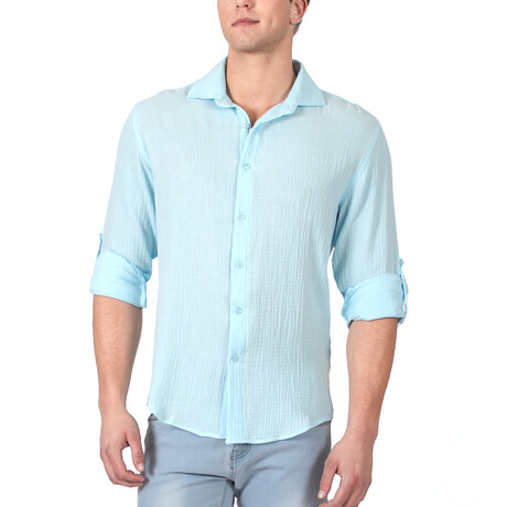 Textured Button Up Shirt // Turquoise (S)