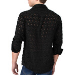 Sheer Embroidered Button Up Shirt // Black (M)