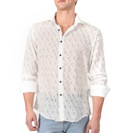 Sheer Embroidered Button Up Shirt // White (S)