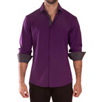 Leaf Pattern Cuff's & Plaket Detail Button Up Shirt // Purple + Black (XL)