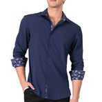 Paisley Cuff's & Plaket Detail Button Up Shirt // Navy + Navy (2XL)