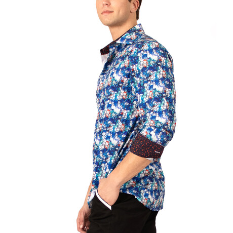 Leaves Cuff's & Plaket Detail Button Up Shirt // Multicolor + Black (S)