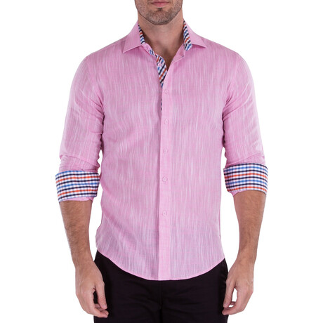 Gingham Cuff's & Plaket Detail Button Up Shirt // Pink Melange + Multicolor (S)