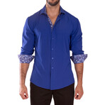 Paisley Cuff's & Plaket Detail Button Up Shirt // Royal Blue + Blue (M)