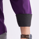 Leaf Pattern Cuff's & Plaket Detail Button Up Shirt // Purple + Black (S)