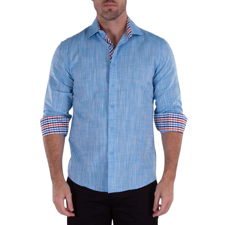 Gingham Cuff's & Plaket Detail Button Up Shirt // Turquoise Melange + Multicolor (S)