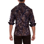 Dots Cuff's & Plaket Detail Button Up Shirt // Paisley Black + Black (L)