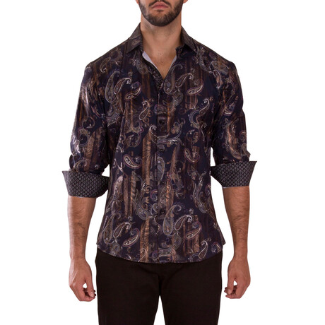 Dots Cuff's & Plaket Detail Button Up Shirt // Paisley Black + Black (S)
