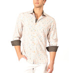 Geometric Cuff's & Plaket Detail Button Up Shirt // Multicolor + Black + Yellow (XL)