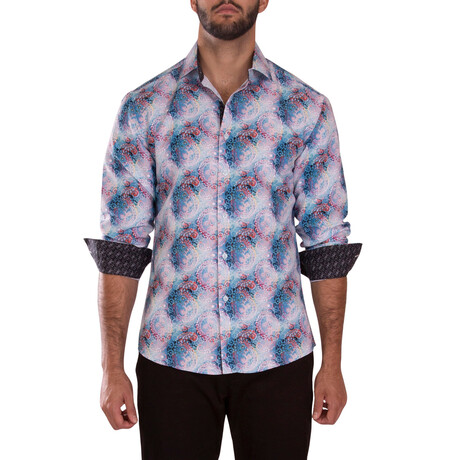 Swirls Cuff's & Plaket Detail Button Up Shirt // Paisley Multicolor + Black (S)