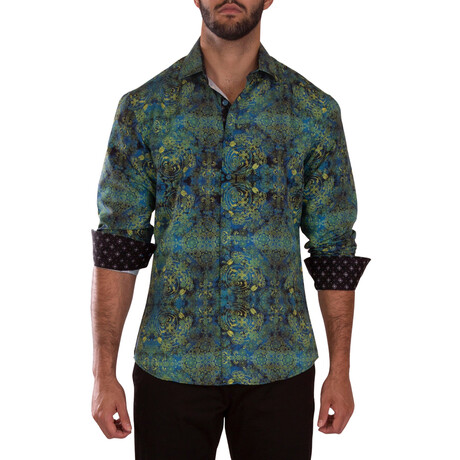 Geometric Cuff's & Plaket Detail Button Up Shirt // Multicolor + Black (S)