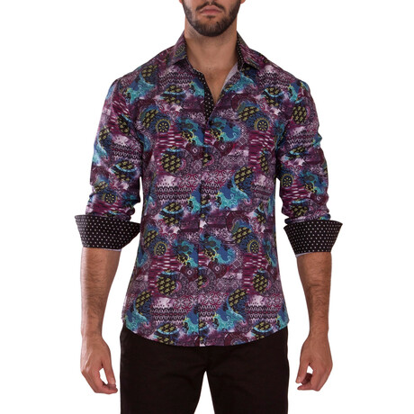 Pattern Cuff's & Plaket Detail Button Up Shirt  // Multicolor + Black (S)