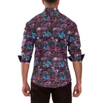 Pattern Cuff's & Plaket Detail Button Up Shirt  // Multicolor + Black (3XL)