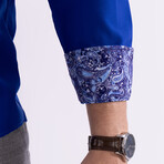 Paisley Cuff's & Plaket Detail Button Up Shirt // Royal Blue + Blue (3XL)