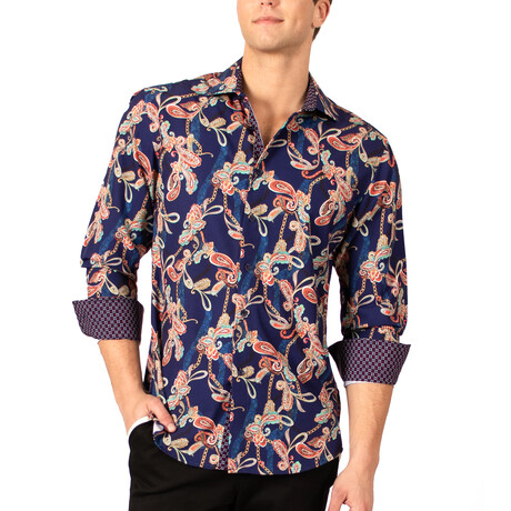 Checkerd Cuff's & Plaket Detail Button Up Shirt // Multicolor + Multicolor (S)
