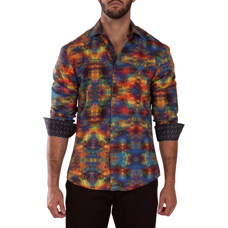 Swirls Cuff's & Plaket Detail Button Up Shirt // Multicolor + Black (S)