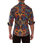 Swirls Cuff's & Plaket Detail Button Up Shirt // Multicolor + Black (3XL)