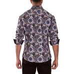 Geometric Cuff's & Plaket Detail Button Up Shirt // Multicolor + Navy (XL)