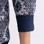 Geometric Cuff's & Plaket Detail Button Up Shirt // Multicolor + Navy (S)