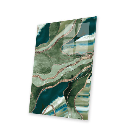 Olive Green Marble Agate Gold Glitter Glam I Print on Acrylic Glass by Anita's & Bella's Art (16"H x 24"W x 0.25"D)