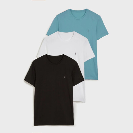 Set of 3 // Crewneck Regular Fit T-Shirts // Azure Blue + White + Black (S)