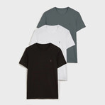 Set of 3 // Crewneck Regular Fit T-Shirts // Gray + White + Black (L)