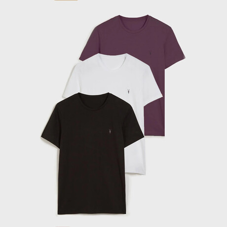 Set of 3 // Crewneck Regular Fit T-Shirts // Purple + White + Black (S)